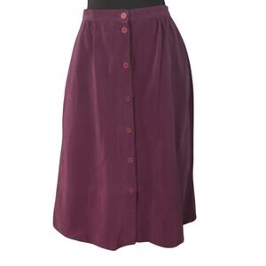 Vintage 90s Plum Corduroy‎ Button Front Midi Skirt Dark Academia Coquette Small